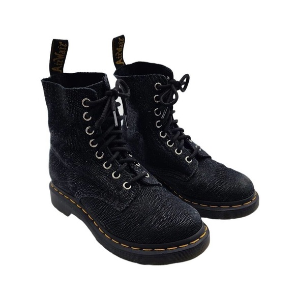Dr. Martens 1460 Pascal Black Glitter Ray Combat Chunky Boots Women's Size 5 - Picture 1 of 12